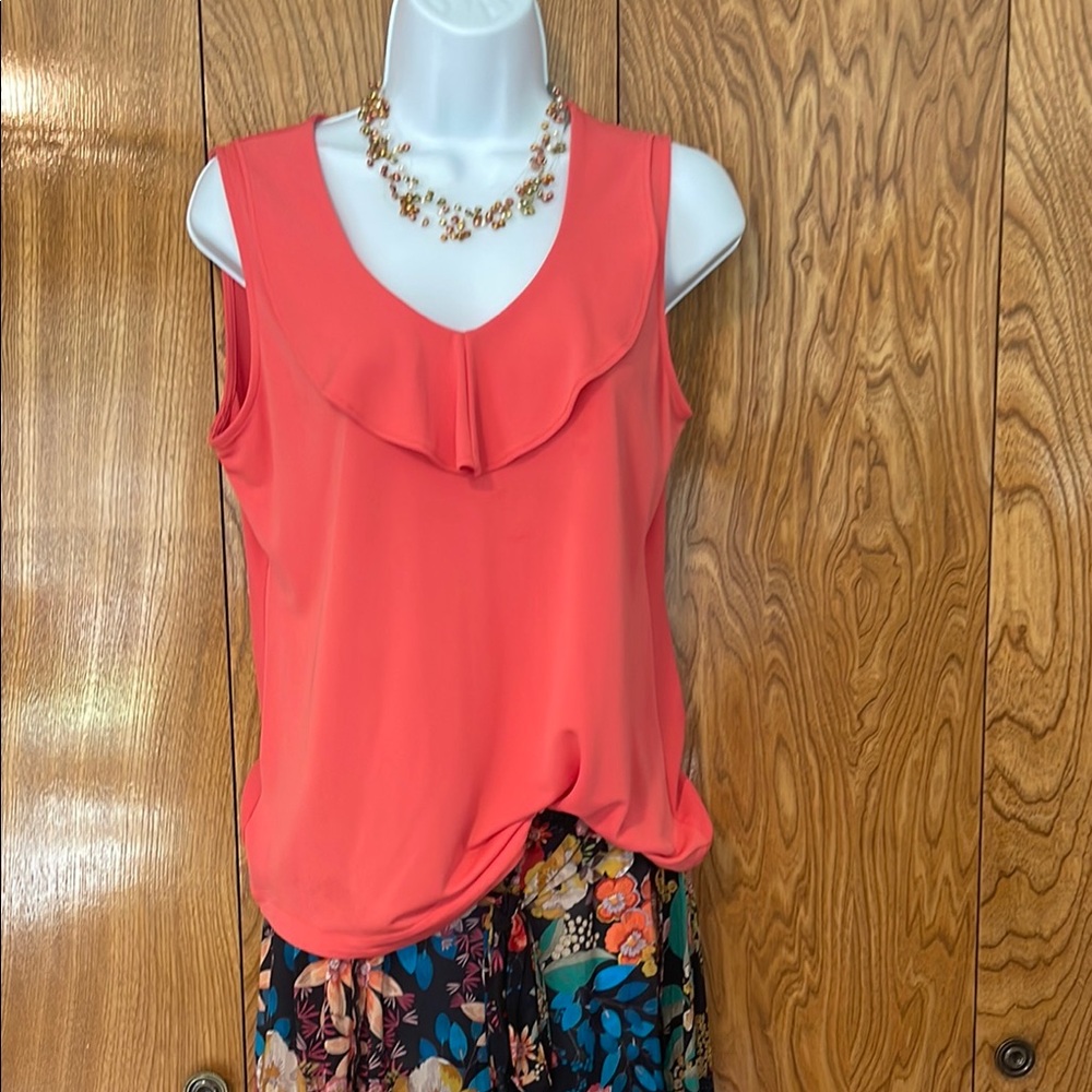 Ann Taylor Orange Ruffled Bib Collar Blouse